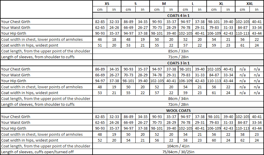 Diva Milano Coats Measurements