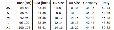 Milano Size Chart