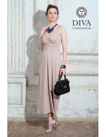 Nursing Dress Diva Nursingwear Alba Maxi Sleeveless, Grano