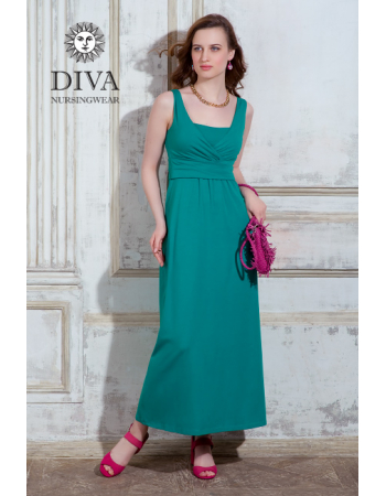 Nursing Dress Diva Nursingwear Alba Maxi Sleeveless, Smeraldo
