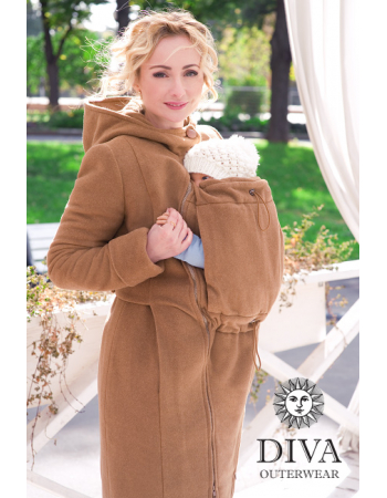 Babywearing Wool Winter Coat with a Backcarry Opion, Camello