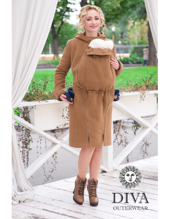 Babywearing Wool Winter Coat with a Backcarry Opion, Camello