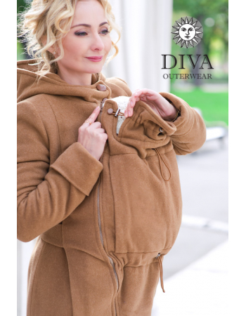 Babywearing Wool Winter Coat with a Backcarry Opion, Camello