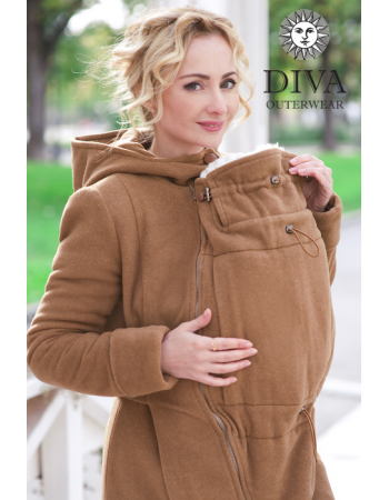 Babywearing Wool Winter Coat with a Backcarry Opion, Camello