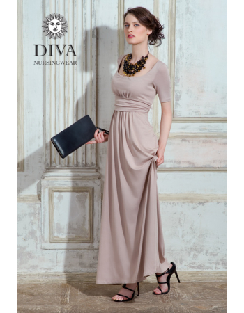 Nursing Dress Diva Nursingwear Stella Maxi Short Sleeved, Grano