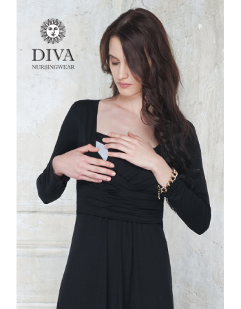 Nursing Dress Diva Nursingwear Alba Maxi Long Sleeved, Nero