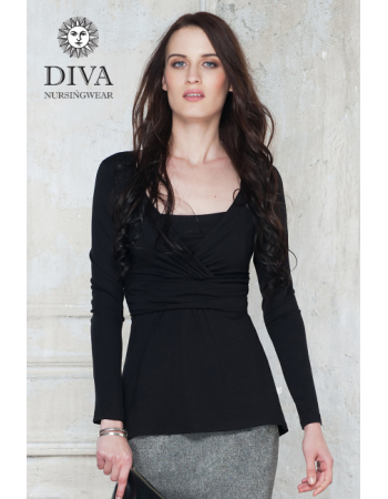 Nursing Top Diva Nursingwear Alba Long Sleeved, Nero