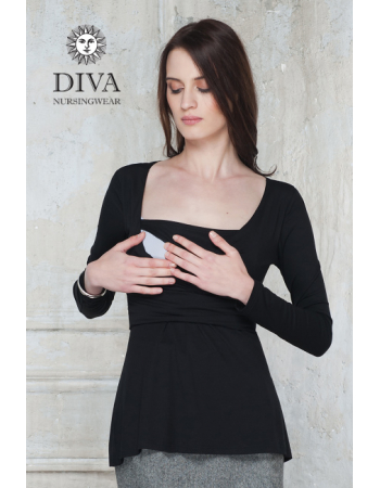 Nursing Top Diva Nursingwear Alba Long Sleeved, Nero