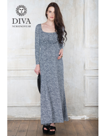 Nursing Dress Diva Nursingwear Stella Maxi Long Sleeved, Domino