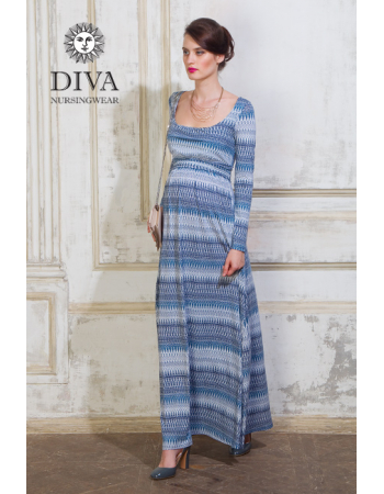 Nursing Dress Diva Nursingwear Stella Maxi Long Sleeved, Iceberg