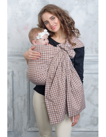 Simple Ring Sling Bayushka, Beige Tartan - 2-Layered