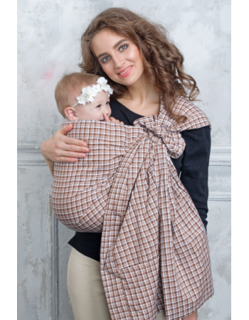 Simple Ring Sling Bayushka, Beige Tartan - 2-Layered