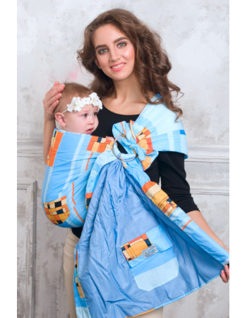 Simple Ring Sling Bayushka, Blue Abstraction - 2-Layered